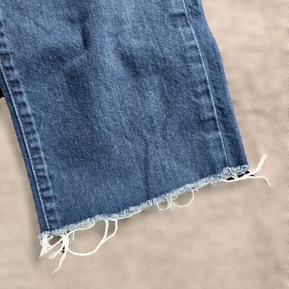 LEVIS 504 Straight Leg Frayed Hem Mens Blue Dark Wash Denim Cropped Jeans 30x24 - Picture 6 of 8